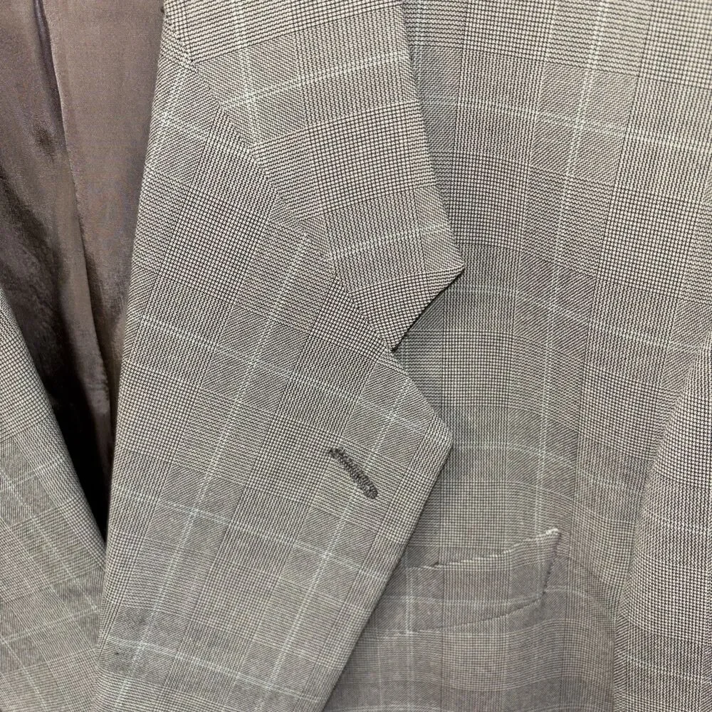 Giorgio Armani Suit Jacket 44L Wool Black Windowpane Luxury Designer Italy Lined
